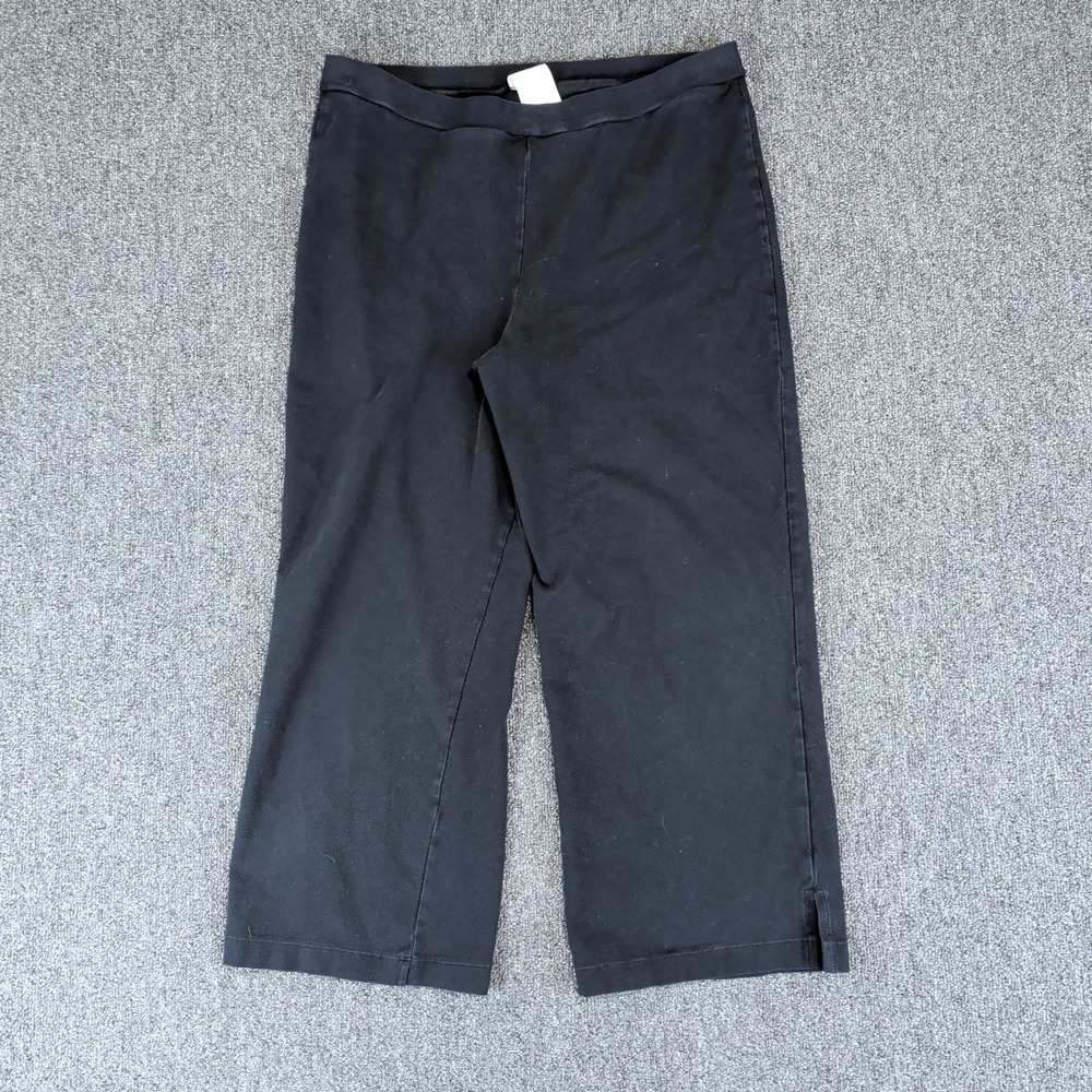 Donna Karan Womens Crop Pants XL Black Cotton Blend Stretch Body Spa Capri Slit